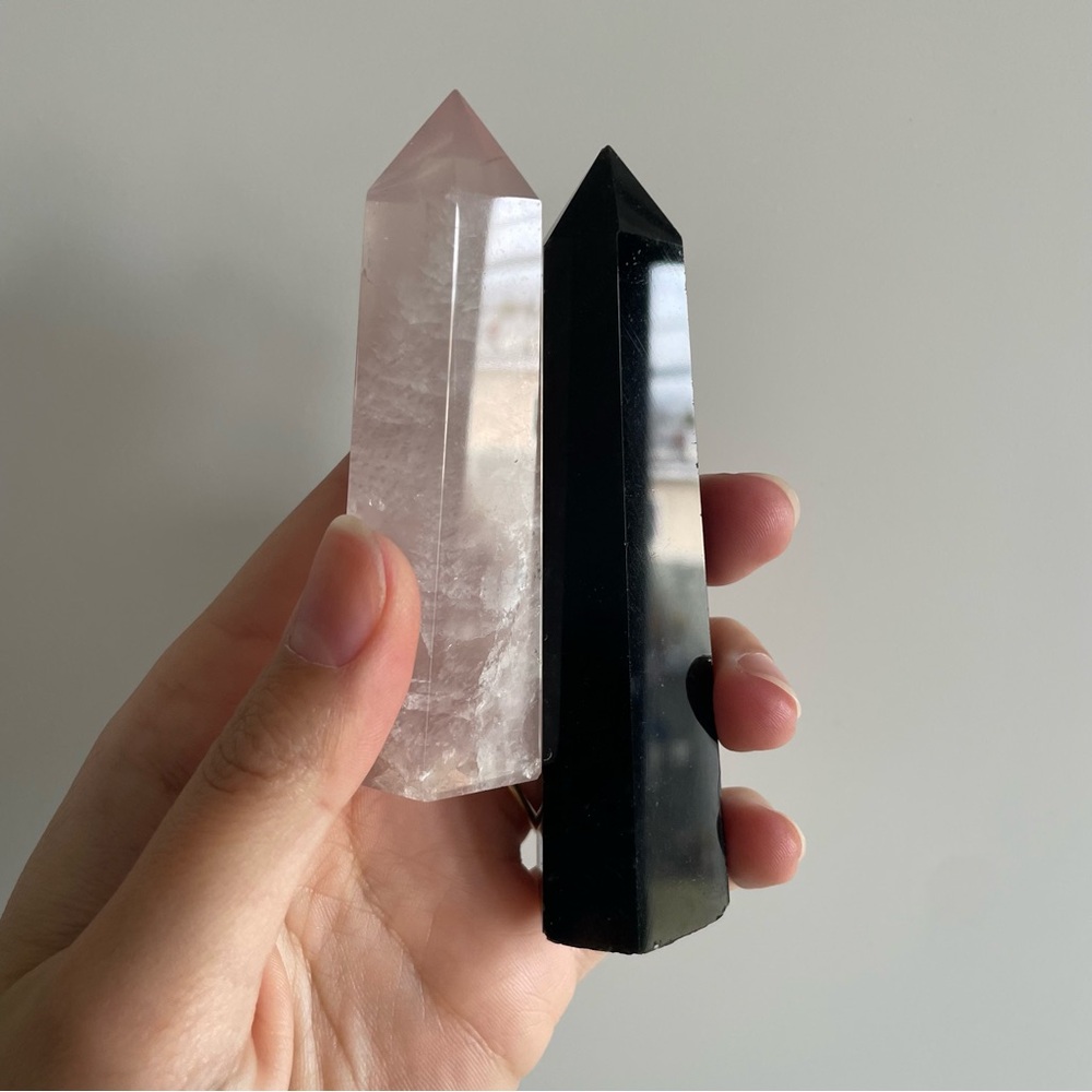 Black Obsidian Point & Rose Quartz Crystal Point duo 🔮✨